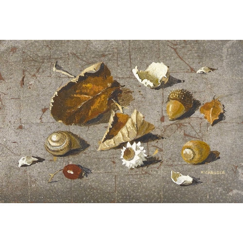 REN�E YOLANDA HAUSER : Herbststillleben mit Muscheln, Bl�ttern und N�ssen (DOBIASCHOFSKY AUKTIONEN AG)