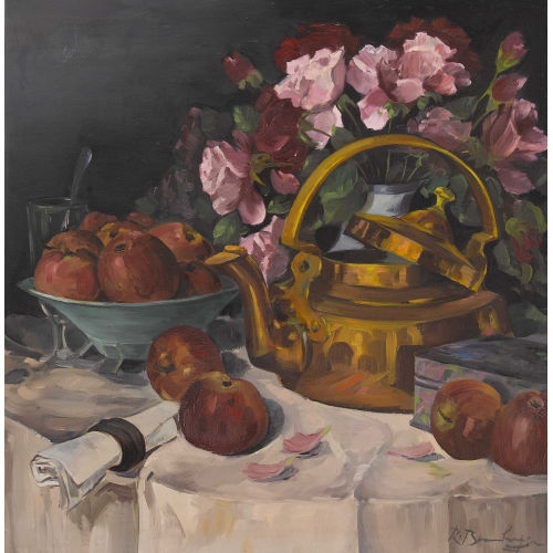 ROBERT BAUMBERGER : Stillleben mit �pfeln, Kupferkanne und Blumen (DOBIASCHOFSKY AUKTIONEN AG)