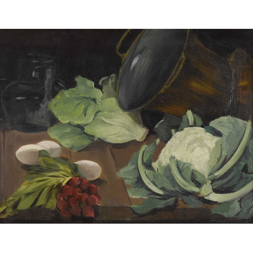 ROBERT BAUMBERGER : Gem�sestillleben mit Blumenkohl, Radieschen und Lattich.� (DOBIASCHOFSKY AUKTIONEN AG)
