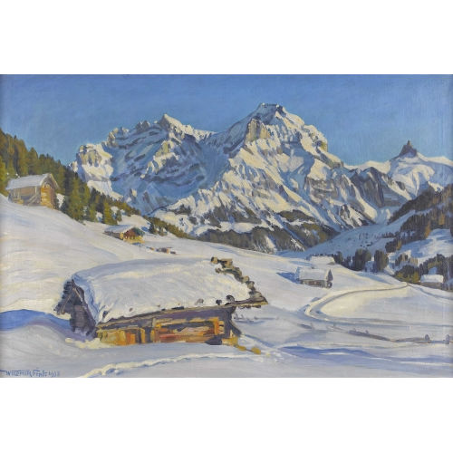 WALDEMAR THEOPHIL FINK : 'Sonniger Wintertag bei Adelboden' (DOBIASCHOFSKY AUKTIONEN AG)