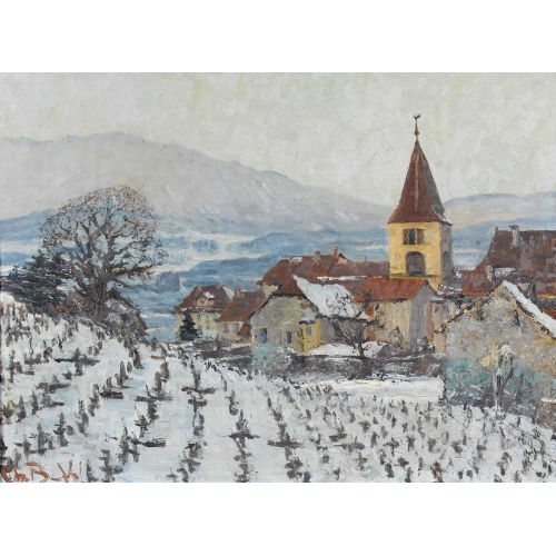 CHARLES BAILLON-VINCENNES : Winteransicht von B�le mit Weinberg (DOBIASCHOFSKY AUKTIONEN AG)