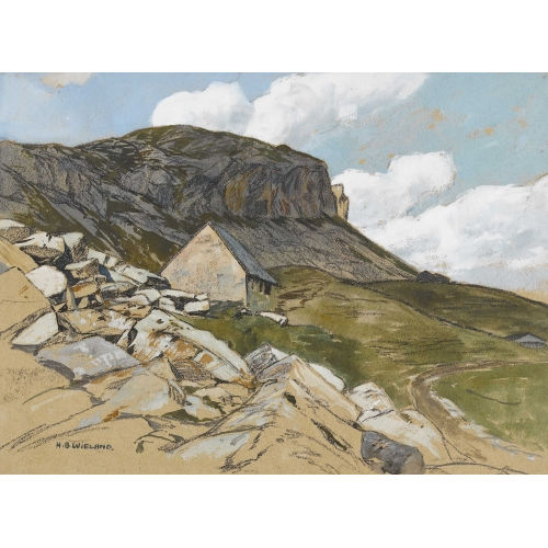 HANS BEAT WIELAND : Bergpartie am Gotthard mit H�tte (DOBIASCHOFSKY AUKTIONEN AG)