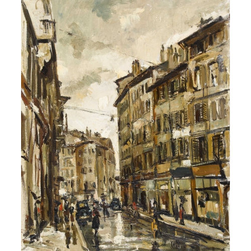 SERGIO CECCHI : Genfer Strassenpartie im Regen (DOBIASCHOFSKY AUKTIONEN AG)