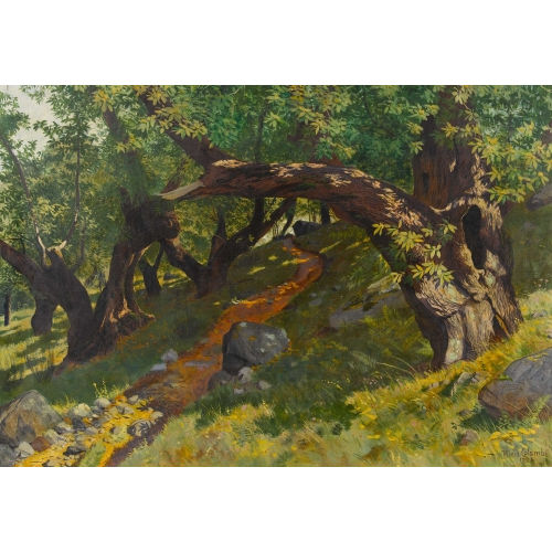PLINIO COLOMBI : Lichter Waldweg mit Kastanienb�umen (DOBIASCHOFSKY AUKTIONEN AG)
