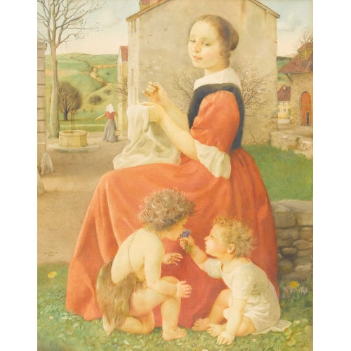 LOUIS RIVIER : Maria mit Jesus und Johannes im Dorf (DOBIASCHOFSKY AUKTIONEN AG)