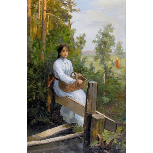 FEODOR VASILIEVICH SYCHKOV : Junge Frau im weissen Kleid mit Korb (DOBIASCHOFSKY AUKTIONEN AG)