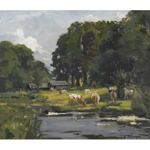 ALGERNON MAYOW TALMAGE : Sonnige Uferpartie mit weidenden K�hen (DOBIASCHOFSKY AUKTIONEN AG)