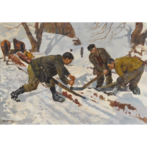 HANS GARTMEIER : Waldarbeiter beim S�gen im Schnee (DOBIASCHOFSKY AUKTIONEN AG)