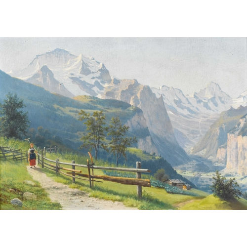ERNST I HODEL : Wegrand mit Blick auf Lauterbrunnental und Jungfrau (DOBIASCHOFSKY AUKTIONEN AG)