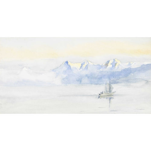 PAUL BOUVIER : Der Neuenburgersee mit Eiger, M�nch und Jungfrau (DOBIASCHOFSKY AUKTIONEN AG)