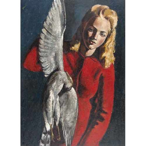 JEANNE) JANEB� (EIGTL. BARRAUD-PELLET : Frau in rotem Kleid mit Falke (DOBIASCHOFSKY AUKTIONEN AG)