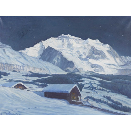 ADOLF WYTTENBACH-BRAND : Winterlandschaft mit Jungfraumassiv im Mondlicht (DOBIASCHOFSKY AUKTIONEN AG)