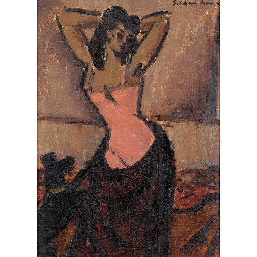 �MILE FRAN�OIS CHAMBON : Interieur mit weiblichem Akt und Hund (DOBIASCHOFSKY AUKTIONEN AG)