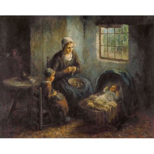 COR (AUCH CORNELIUS WOUTER) BOUTER : Stubeninterieur mit Mutter und zwei Kindern (DOBIASCHOFSKY AUKTIONEN AG)