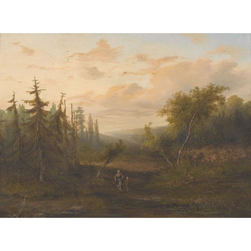 RUDOLF L�W : Waldweg im Abendrot mit B�uerin und Kind (DOBIASCHOFSKY AUKTIONEN AG)