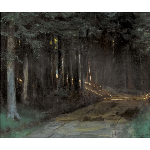 LOUIS RIVIER : Dunkler Waldweg mit einfliessendem Sonnenlicht (DOBIASCHOFSKY AUKTIONEN AG)