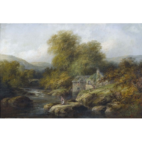 EDWARD PARTRIDGE : Idyllische Flusslandschaft mit Bauernhaus und Staffage (DOBIASCHOFSKY AUKTIONEN AG)
