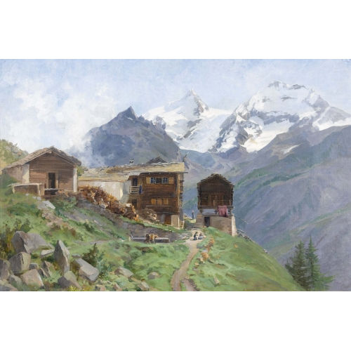 MARIE ROLL� : Walliser Dorfpartie mit Alpenpanorama (DOBIASCHOFSKY AUKTIONEN AG)