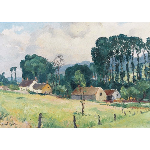 GASTON BALANDE : Sonnige Wiesenpartie mit Bauernh�fen (DOBIASCHOFSKY AUKTIONEN AG)