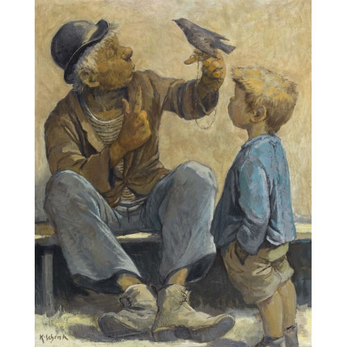 KARL SCHENK : Knabe mit Clown und dressiertem Vogel (DOBIASCHOFSKY AUKTIONEN AG)