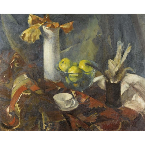 ULRICH H�BNER : Stillleben mit Obstschale und Tasse (DOBIASCHOFSKY AUKTIONEN AG)