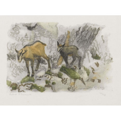 ROBERT HAINARD : 'Chamois, femelle et jeune sur une vire' (DOBIASCHOFSKY AUKTIONEN AG)