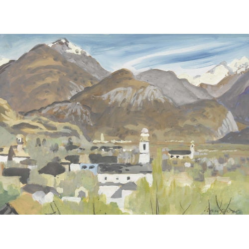 FRED STAUFFER : Alplandschaft mit Dorf (DOBIASCHOFSKY AUKTIONEN AG)