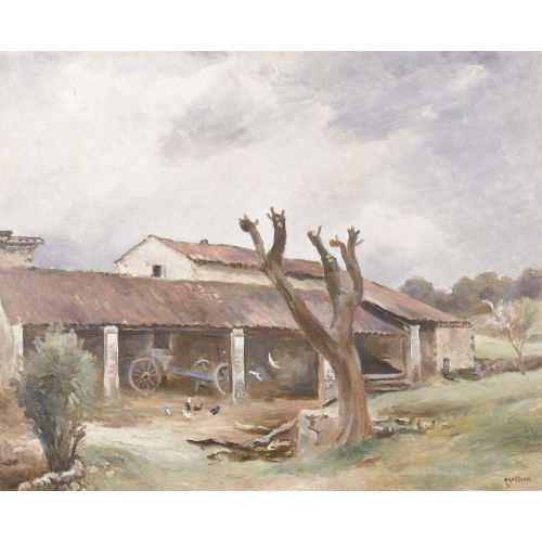 �MILE BRESSLER : Bauernhofszene mit H�hnern (DOBIASCHOFSKY AUKTIONEN AG)