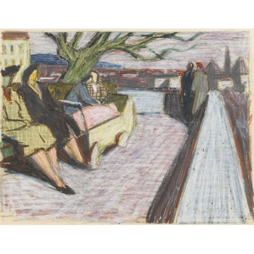 FRED STAUFFER : Herbstliche Stadtpartie mit Fussg�ngern (DOBIASCHOFSKY AUKTIONEN AG)