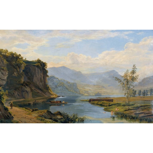 ABRAHAM SIGMUND AUGUST VON BONSTETTEN : Viehtransport auf dem Lauerzersee mit Blick auf die Rigi (DOBIASCHOFSKY AUKTIONEN AG)