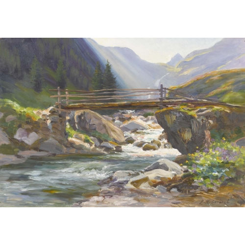FRITZ-�DOUARD HUGUENIN-LASSAUGUETTE : Br�cke �ber einen Gebirgsbach (DOBIASCHOFSKY AUKTIONEN AG)