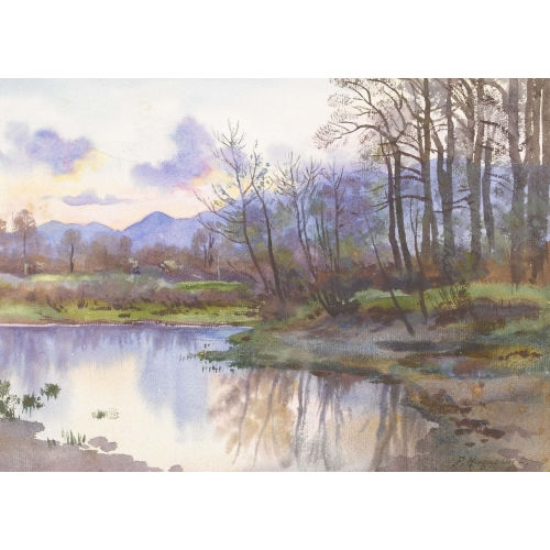 FRITZ-�DOUARD HUGUENIN-LASSAUGUETTE : Baumbestandenes Seeufer unter bew�lktem Himmel (DOBIASCHOFSKY AUKTIONEN AG)