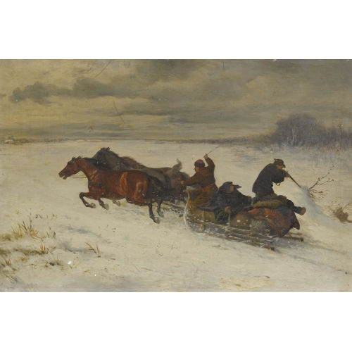 ALFRED VON WIERUSZ-KOWALSKI : Winterliche Kutschenfahrt mit einem J�ger (DOBIASCHOFSKY AUKTIONEN AG)