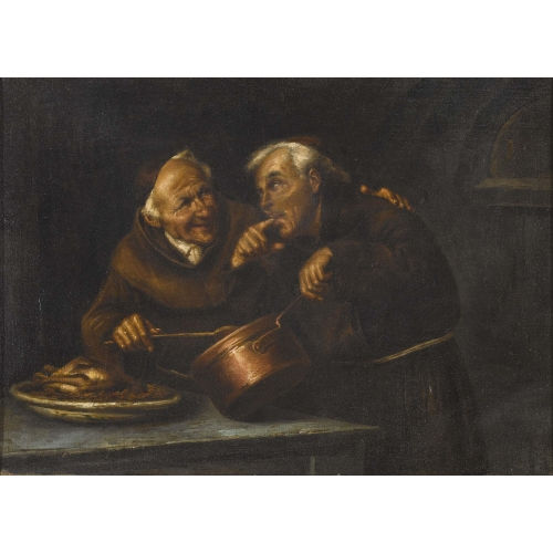 RAFFAELE FRIGERIO : Zwei Franziskaner mit Brathuhn (DOBIASCHOFSKY AUKTIONEN AG)