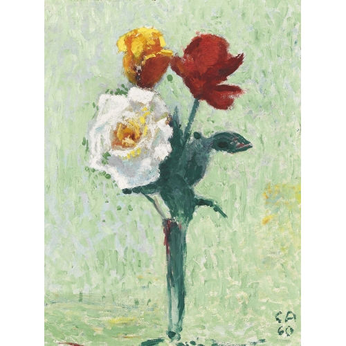 CUNO AMIET : Drei Rosen in schlanker Glasvase (DOBIASCHOFSKY AUKTIONEN AG)