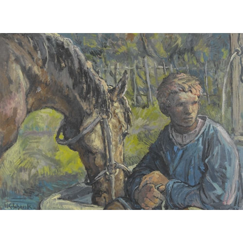 KARL SCHENK : Junge mit Pferd an der Tr�nke (DOBIASCHOFSKY AUKTIONEN AG)