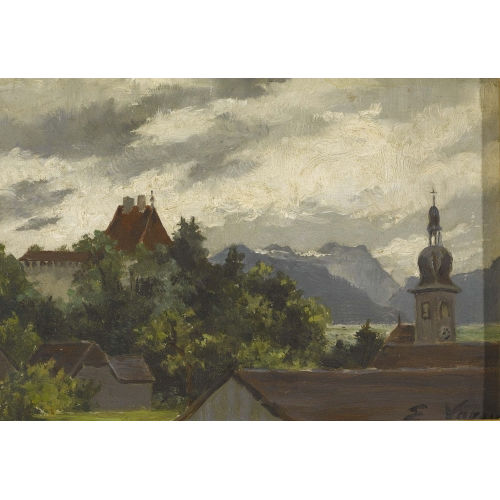 �LISE VORUZ : 'Le ch�teau et le village de Vaulruz (Fribourg)' (DOBIASCHOFSKY AUKTIONEN AG)
