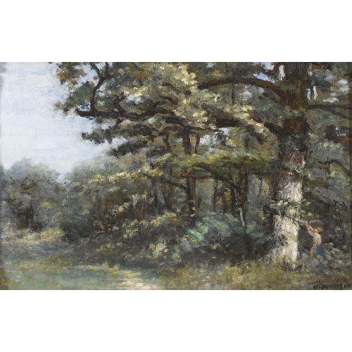 HENRI-GUSTAVE DUVOISIN : Waldrand mit Reisigsammlerin (DOBIASCHOFSKY AUKTIONEN AG)