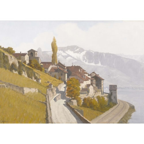 ALBERT DUPLAIN : Herbstliches Saint-Saphorin am Genfersee (DOBIASCHOFSKY AUKTIONEN AG)