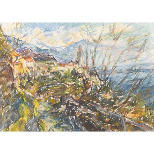 KARL GERBER : Expressive Uferlandschaft mit Dorf (DOBIASCHOFSKY AUKTIONEN AG)