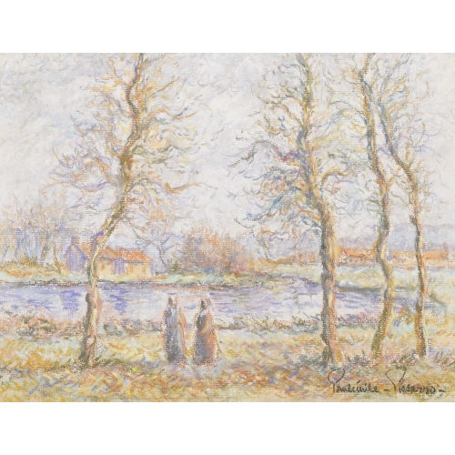 PAUL �MILE PISSARRO : Herbstliche Uferlandschaft mit Spazierenden (DOBIASCHOFSKY AUKTIONEN AG)