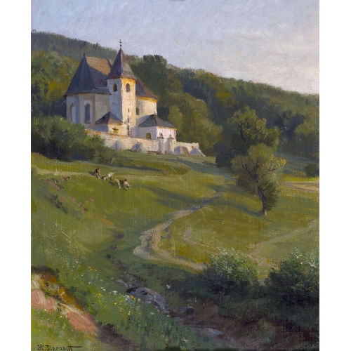 HUGO DARNAUT : Kirche an sonnigem Waldrand (DOBIASCHOFSKY AUKTIONEN AG)