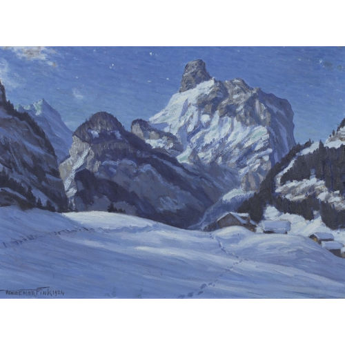 WALDEMAR THEOPHIL FINK : 'Mondnacht bei Kandersteg' (DOBIASCHOFSKY AUKTIONEN AG)