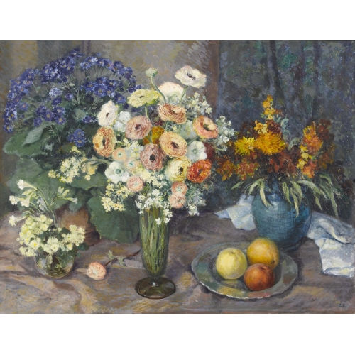 OTTO S�QUIN : Stillleben mit Blumen und �pfeln (DOBIASCHOFSKY AUKTIONEN AG)