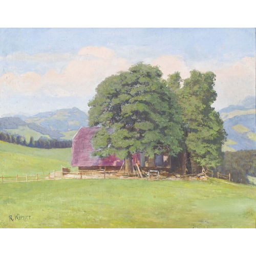 ROBERT KIENER : Sonnige Landschaft mit Bauernhof und B�umen (DOBIASCHOFSKY AUKTIONEN AG)