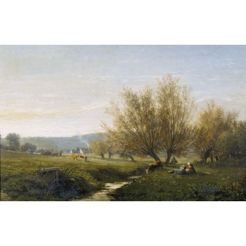�MILE CHARLES LAMBINET : Bachlandschaft mit Hirten und K�hen (DOBIASCHOFSKY AUKTIONEN AG)