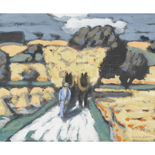 FRED STAUFFER : Feldlandschaft mit Bauer und Pferdegespann (DOBIASCHOFSKY AUKTIONEN AG)