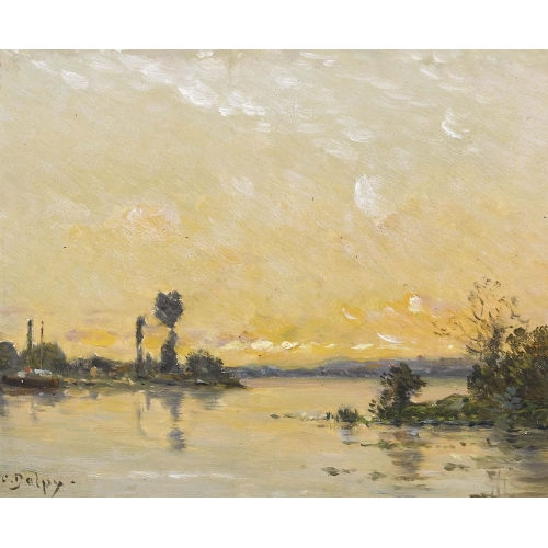 HIPPOLYTE CAMILLE DELPY : Bord de rivi�re au soleil couchant (DOBIASCHOFSKY AUKTIONEN AG)