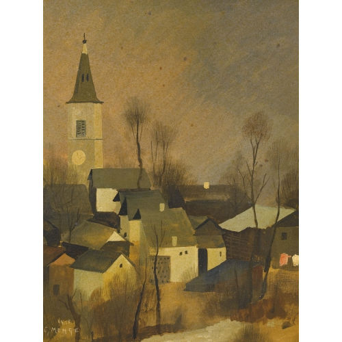 CHARLES MENGE : Coin de village avec clocher (DOBIASCHOFSKY AUKTIONEN AG)