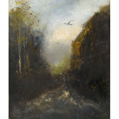 GUSTAVE COURBET : Bewaldete Bachlandschaft mit Vogel (DOBIASCHOFSKY AUKTIONEN AG)